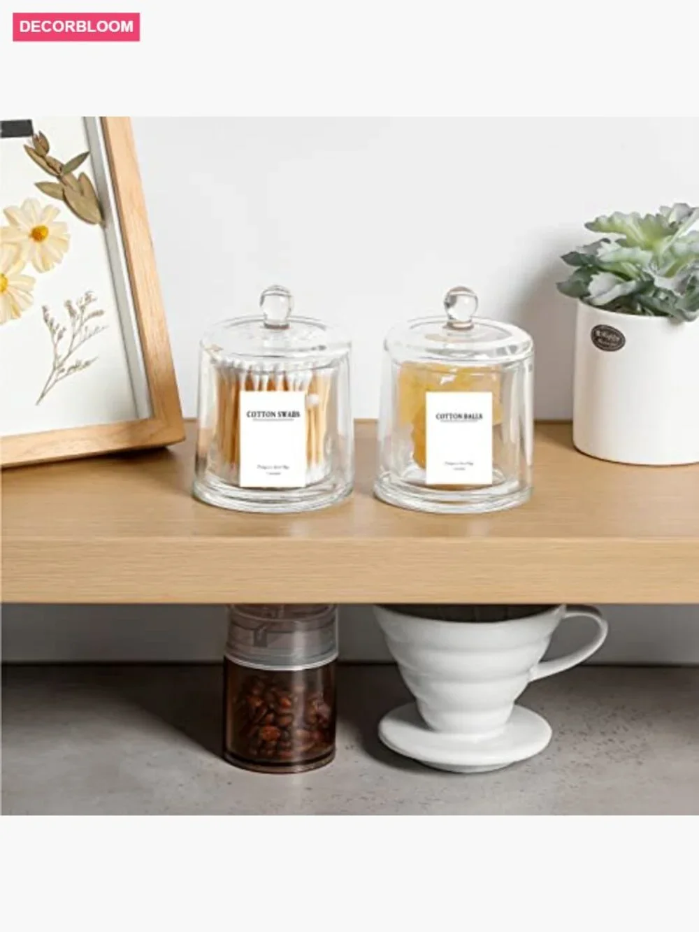2 Pack Glass Apothecary Jars with Lids for Bathroom Vanity Organizer